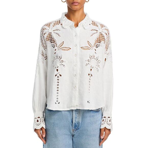 Farm Rio Womens Palms Richelieu Long Sleeve Shirt Small Off White - NWT $248 - Picture 6 of 7